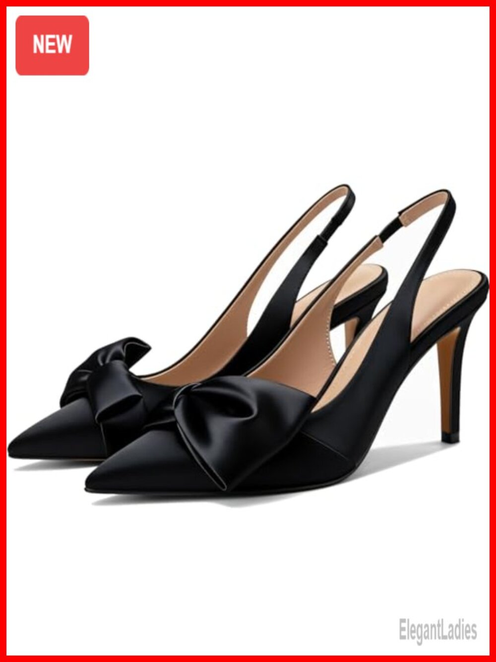 Women's Satin Slingback Pumps Pointed Toe Stiletto Heels Bow Detail